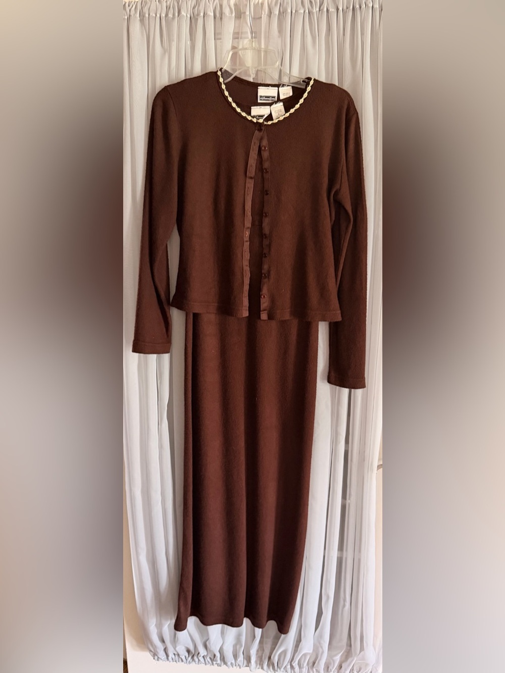 Vintage Xhilaration 1990’s Brown Maxi Dress with Matching Cardigan Small
